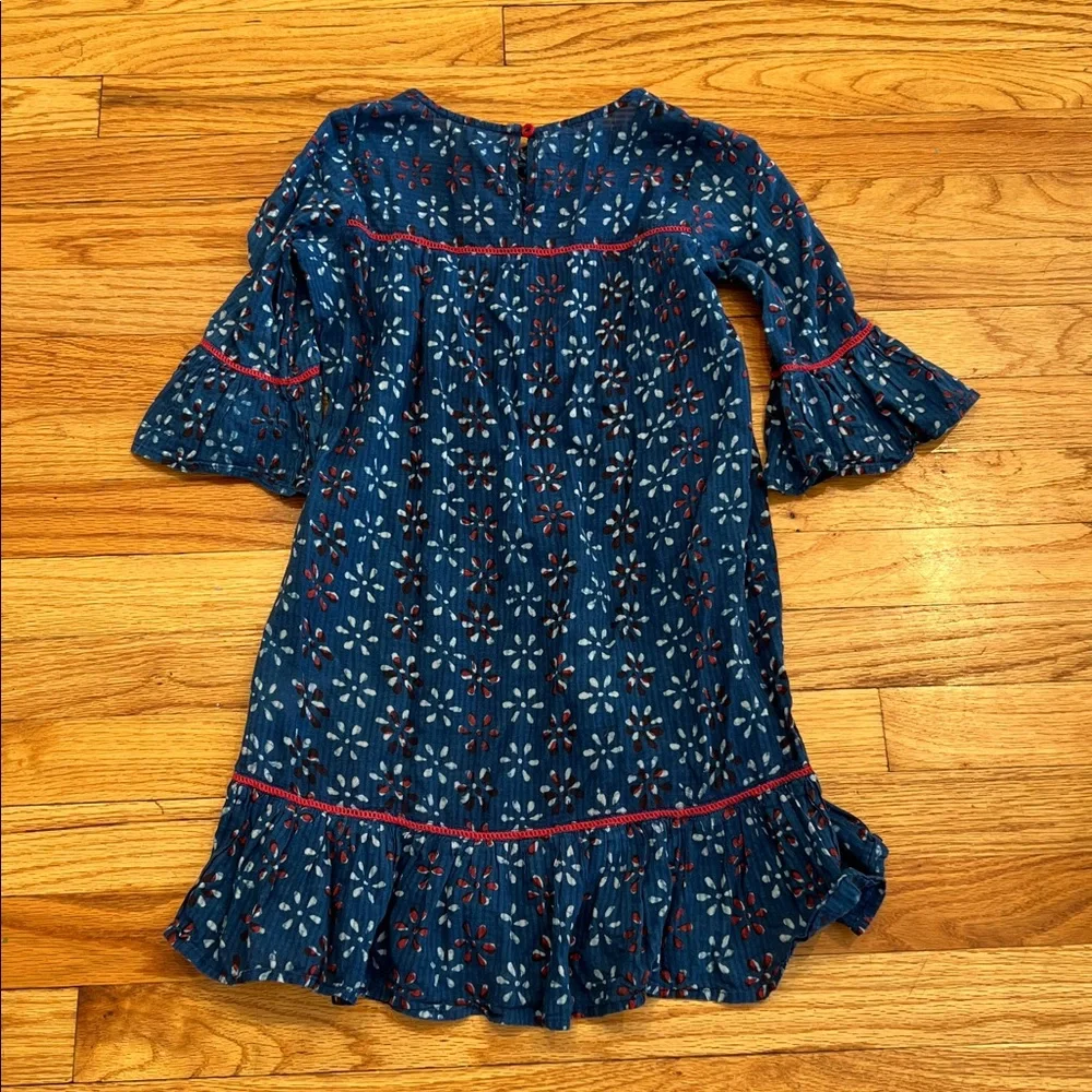 Beautiful Fabindia Red, White, Blue Floral Pattern Cotton Flounce Girls Dress